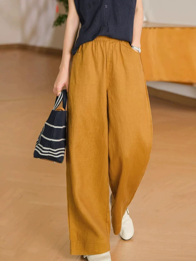 Women Linen Soft Breathable Versatile Straight-Leg Pants