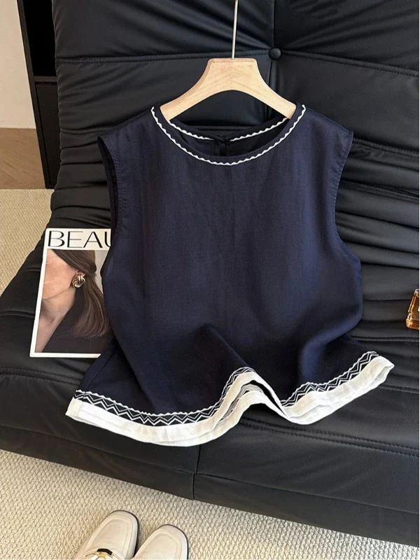 Versatile Linen Embroidered Sleeveless Tops