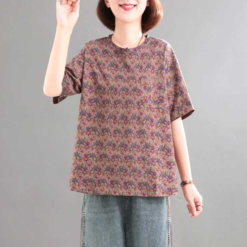 Women Casual Cotton Casual Printed Loose T-Shirt