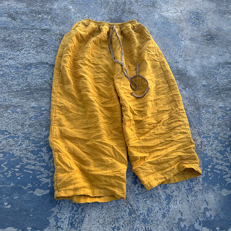 Retro Linen Washed Loose Casual Elastic Waist Pants