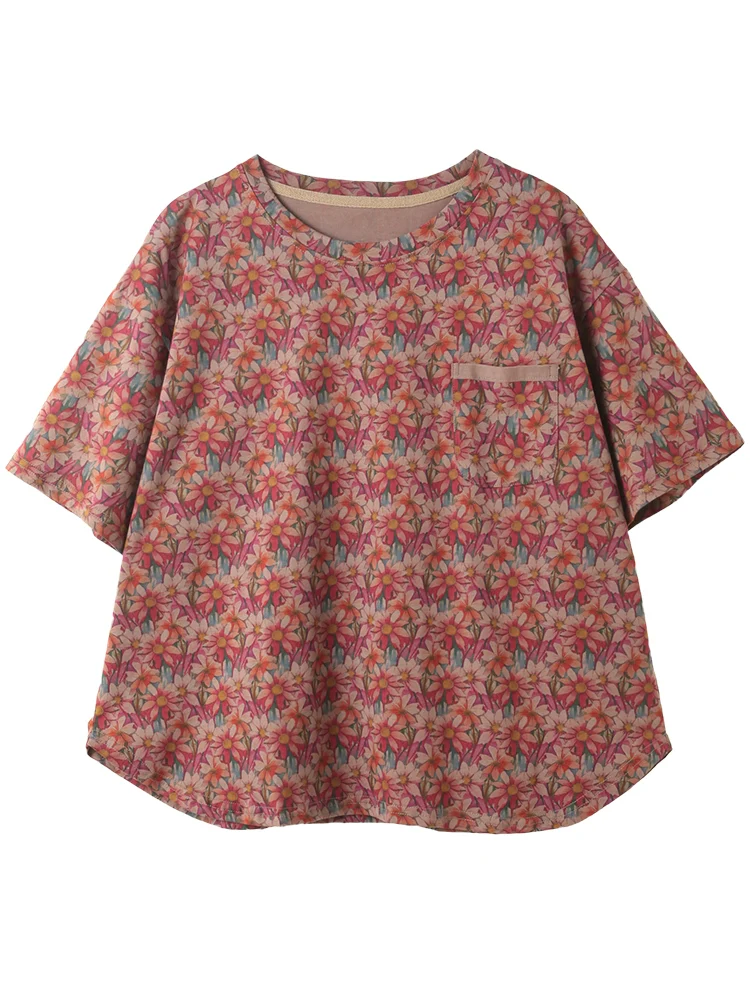 Women Casual Cotton Casual Printed Loose T-Shirt