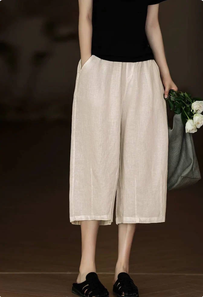 Women Summer Linen Comfortable Loose Pants With Pocket