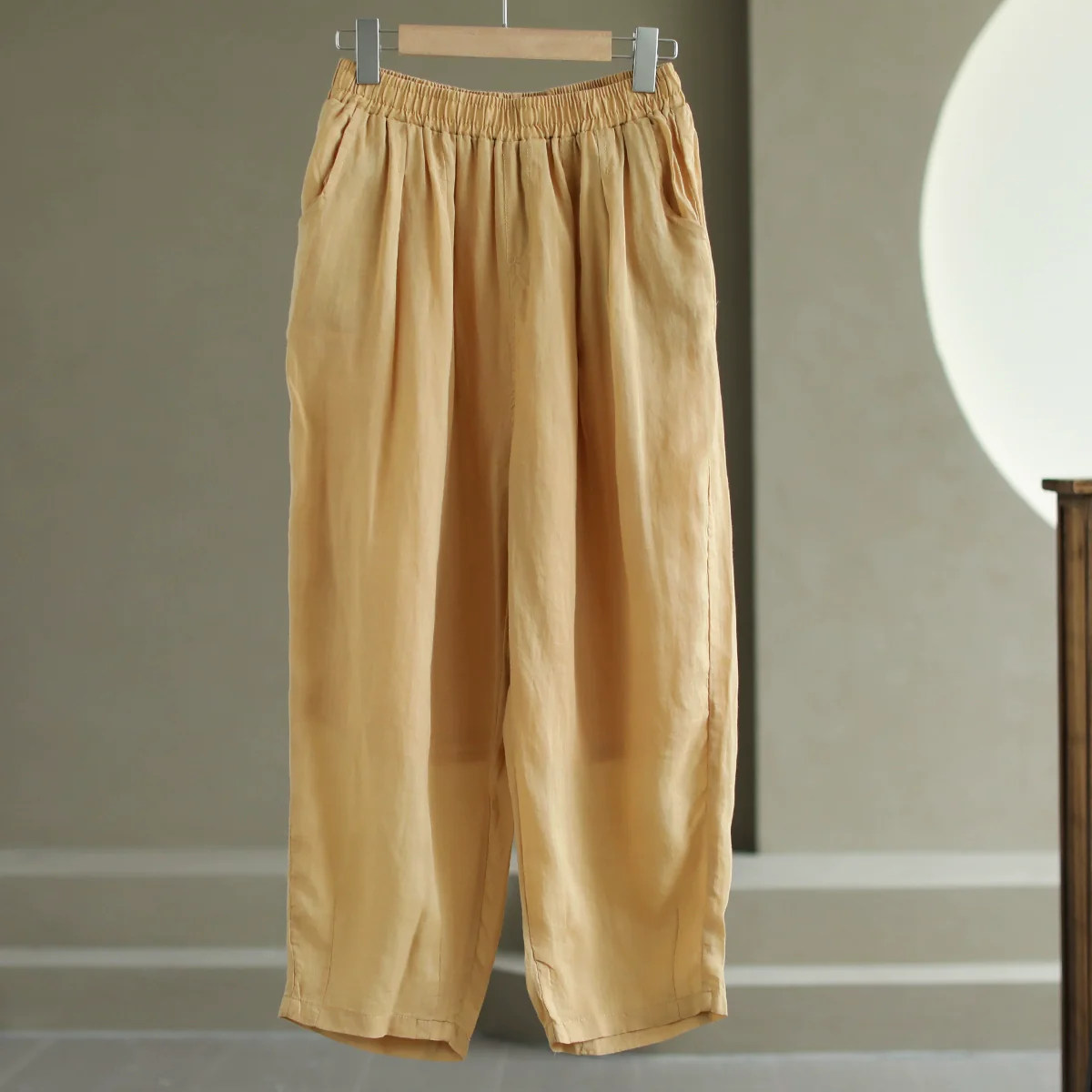 Women Ramie Casual Loose Elastic Waist Pants