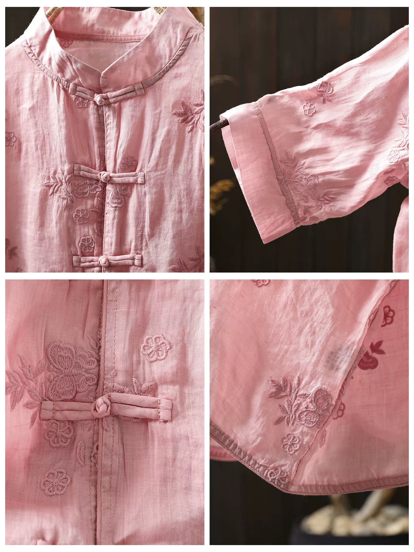 Summer Retro Ramie Frog Button Stand Collar Loose Shirt