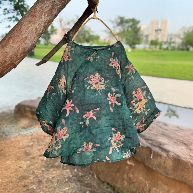 Retro Ramie Breathable Round Neck Frog Button Shirt