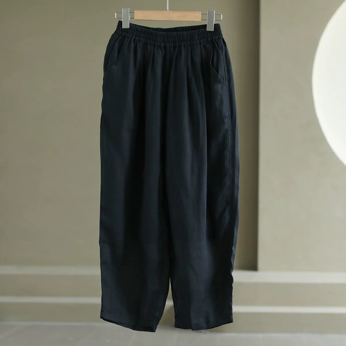 Women Ramie Casual Loose Elastic Waist Pants