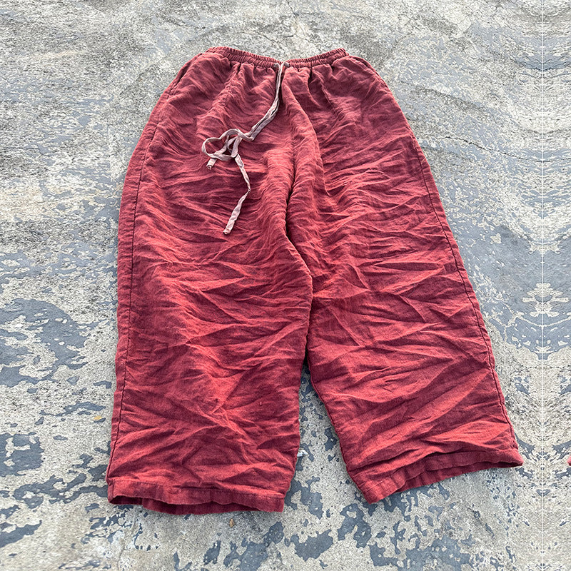 Retro Linen Washed Loose Casual Elastic Waist Pants