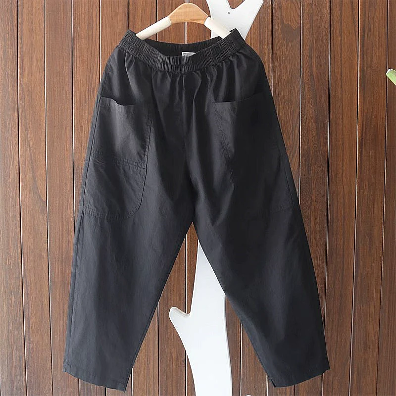 Summer Casual Cotton Versatile Solid Color Harem Pants