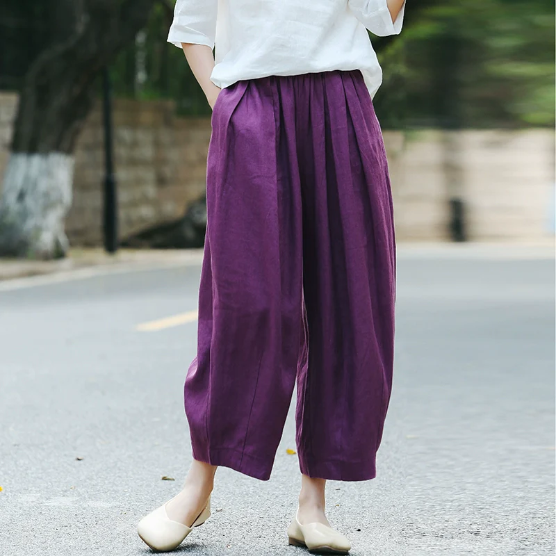 Autumn Retro Linen Casual Loose Versatile Cropped Pants