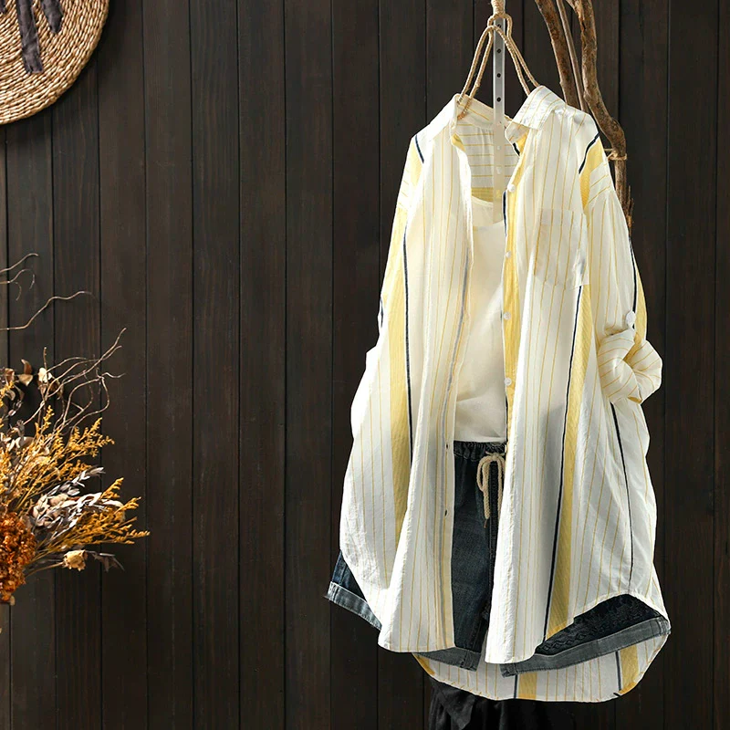 Summer Casual Cotton Thin Soft Versatile Striped Shirt