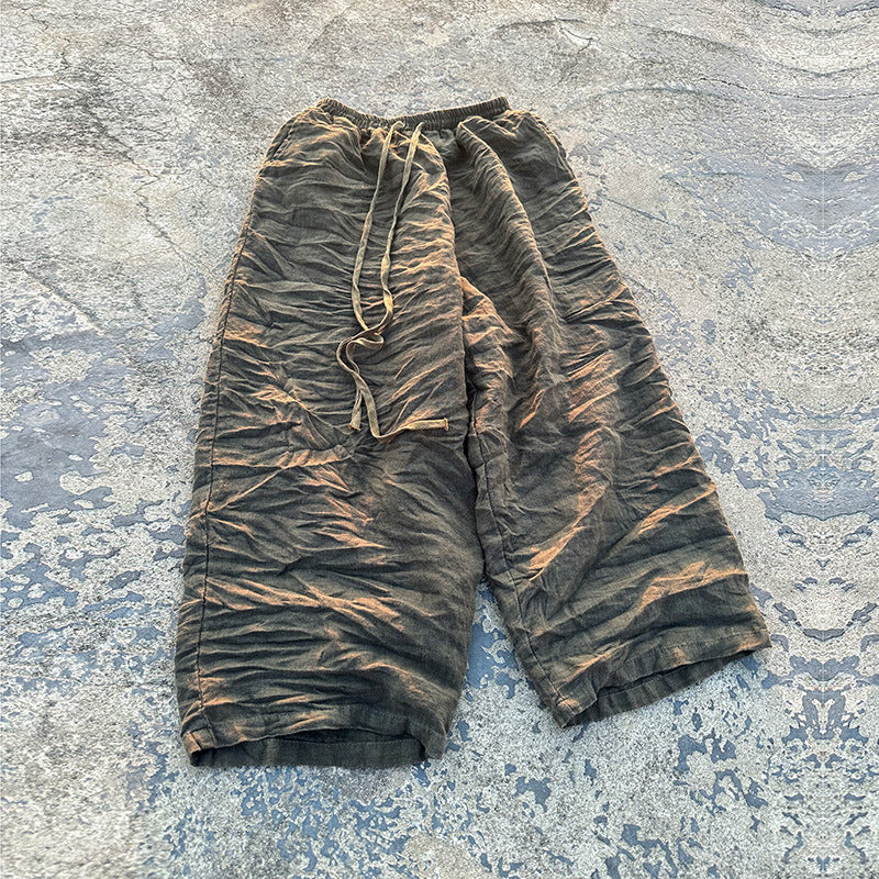 Retro Linen Washed Loose Casual Elastic Waist Pants