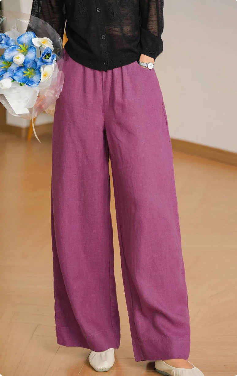 Women Linen Soft Breathable Versatile Straight-Leg Pants