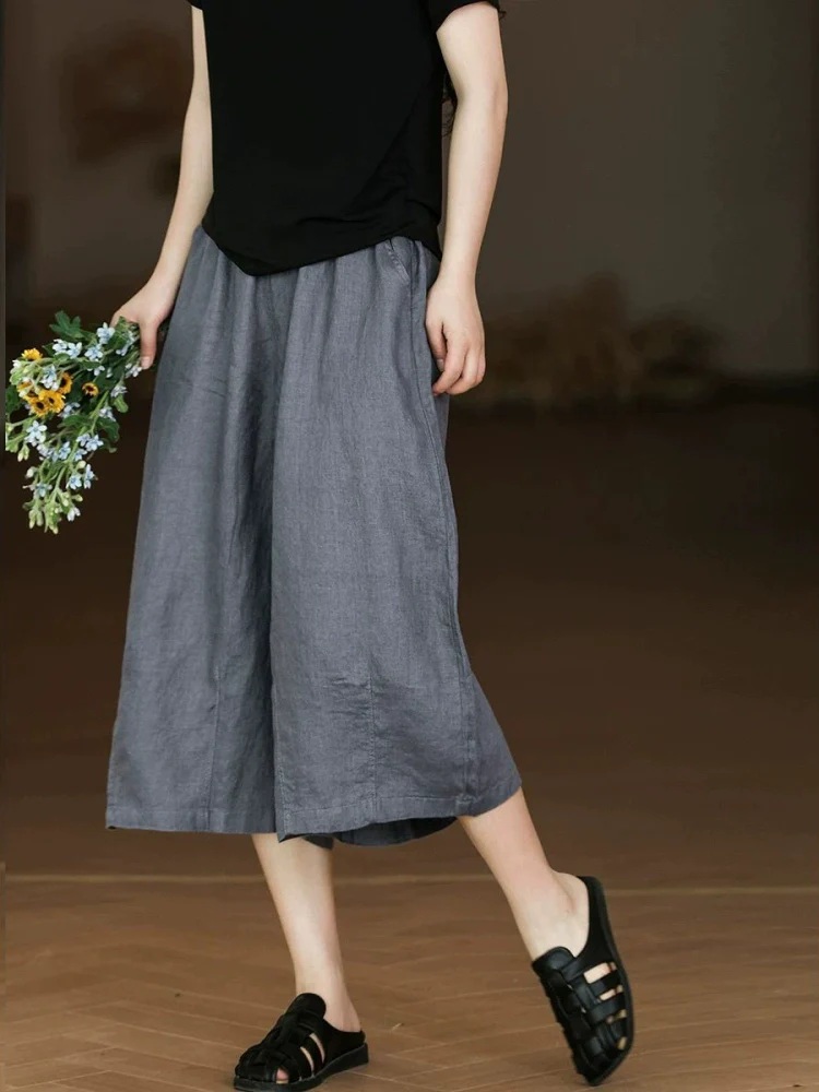 Women Summer Linen Comfortable Loose Pants With Pocket