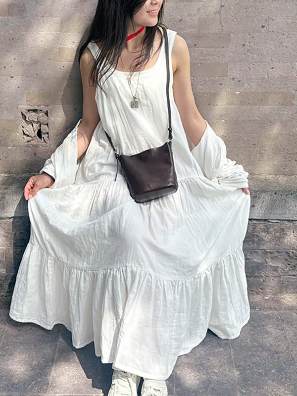 Summer Casual Cotton U-Neck Sleeveless Loose A-Line Dress