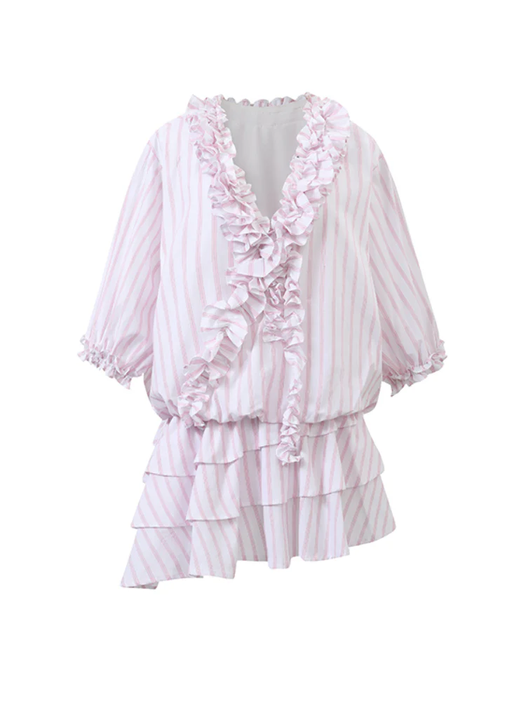 Pink Striped Relaxed Ruffle Dress