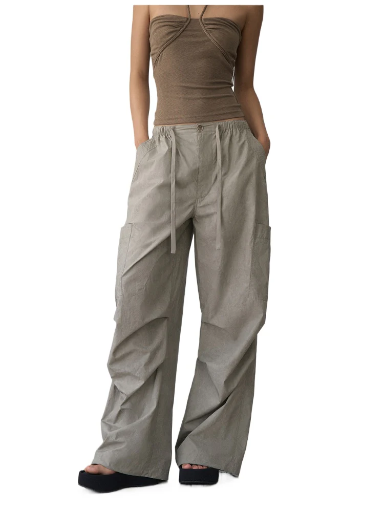 Gray 3D Pockets Wide-leg Pants