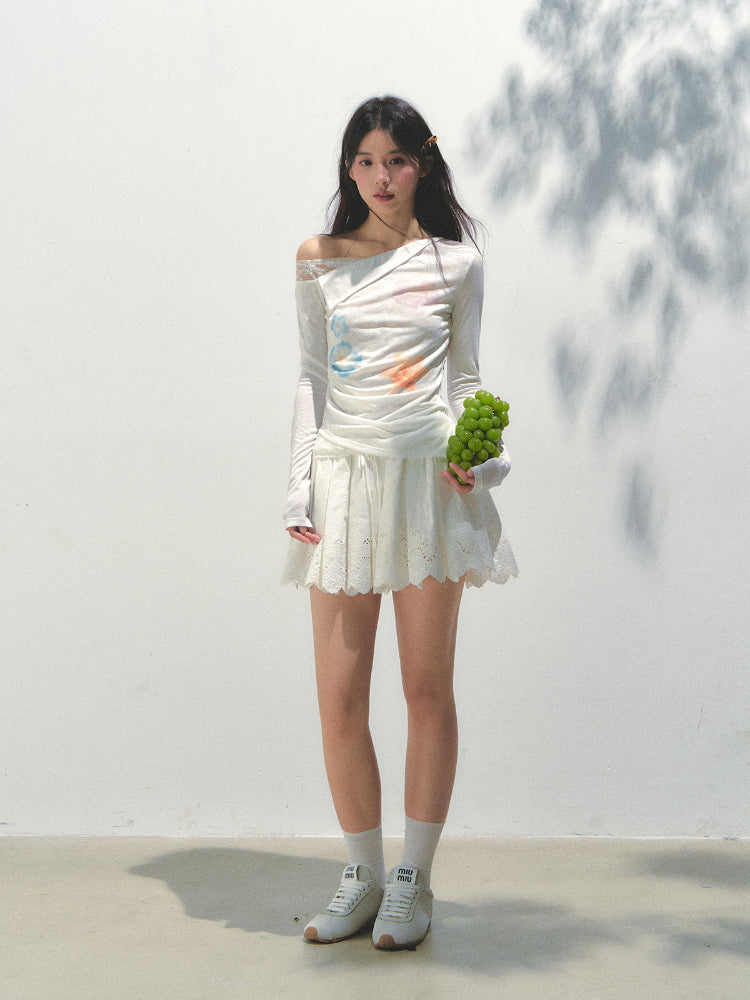 Lyocell Asymmetric Shoulder Long-sleeve T-shirt