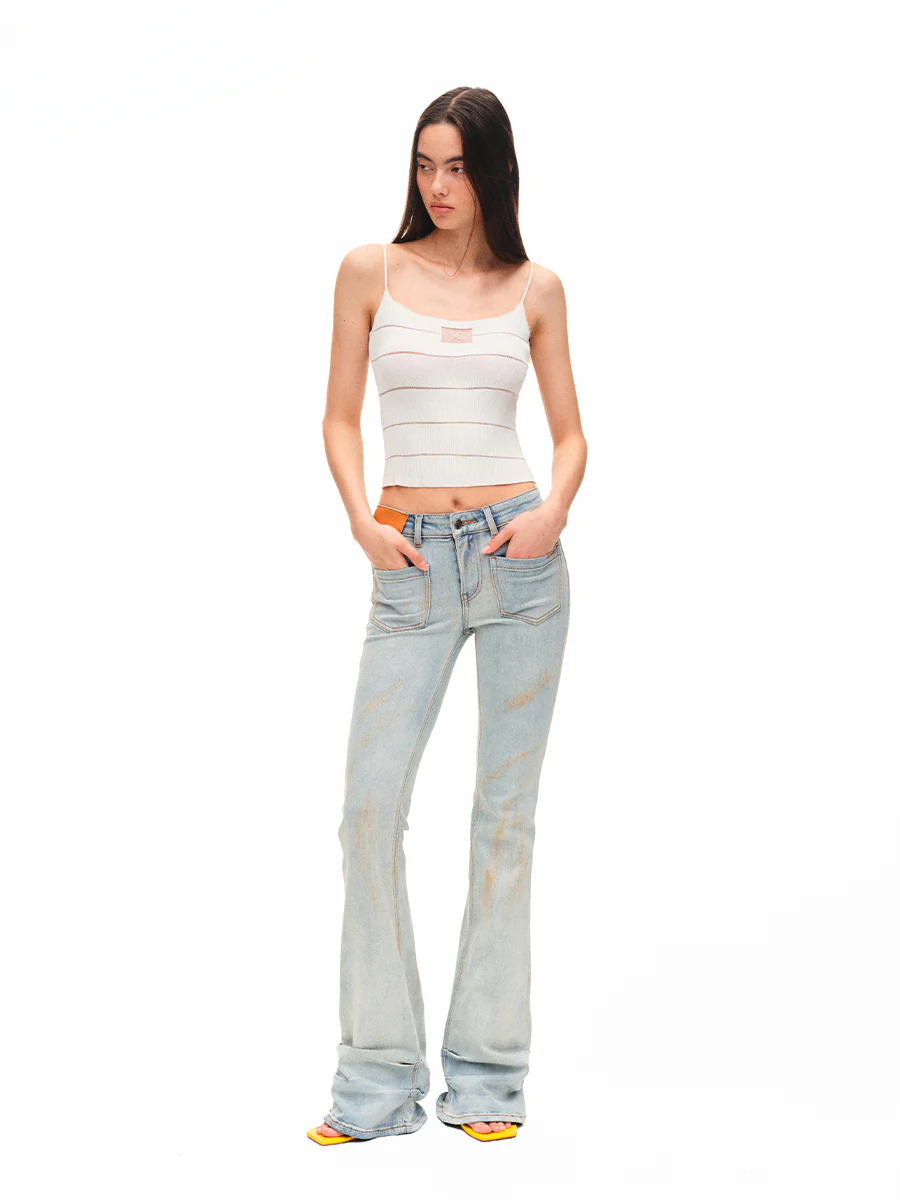 Washed Low-waist High-stretch Micro-flare Jeans