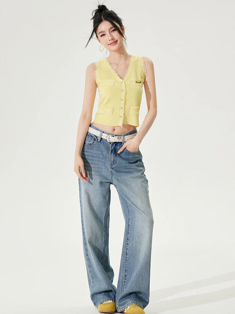 Lyocell V-Neck Raw-edge Ice-silk Vest