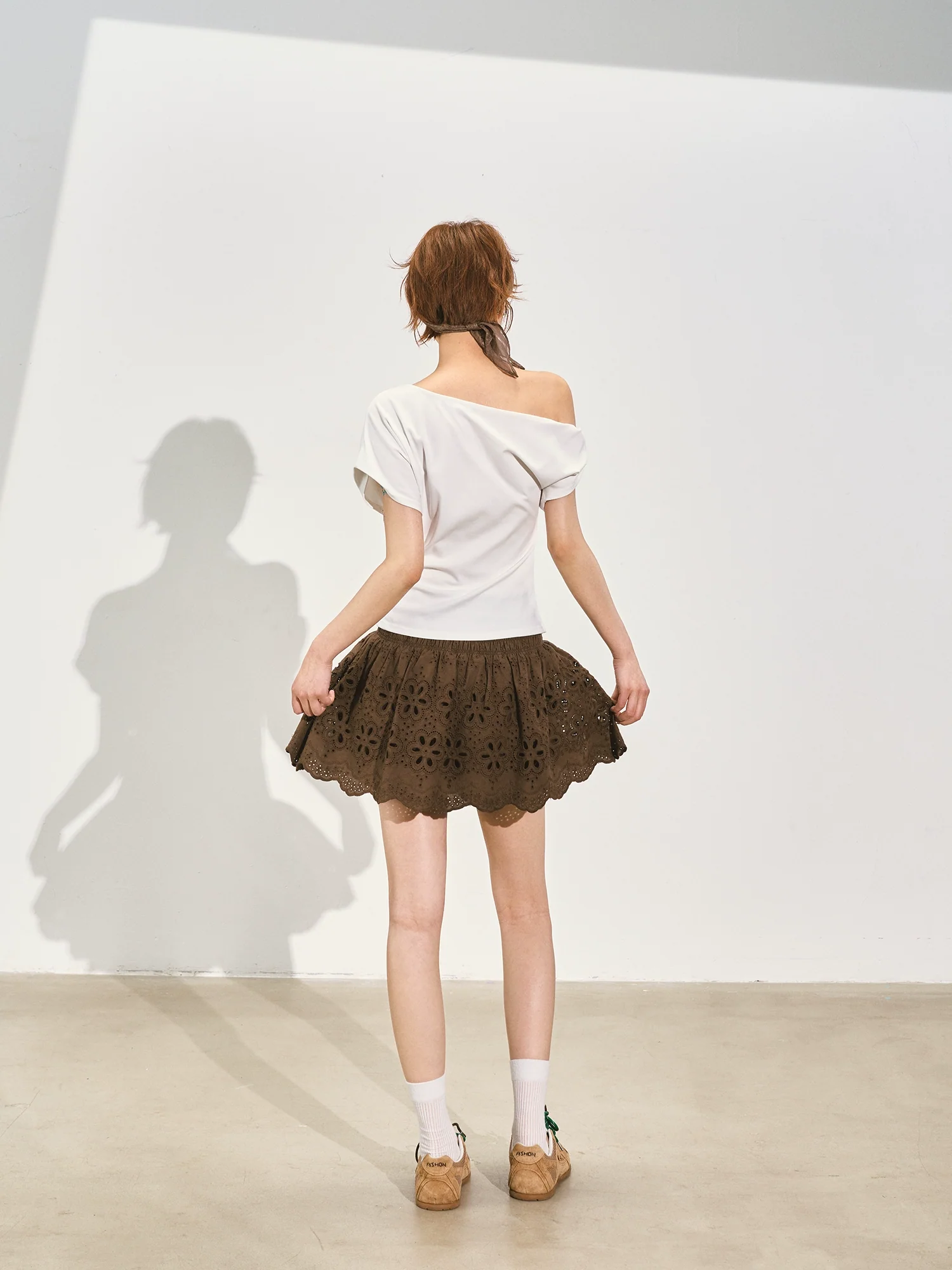 Off-Shoulder Asymmetric Twist Knot Half-sleeve Top