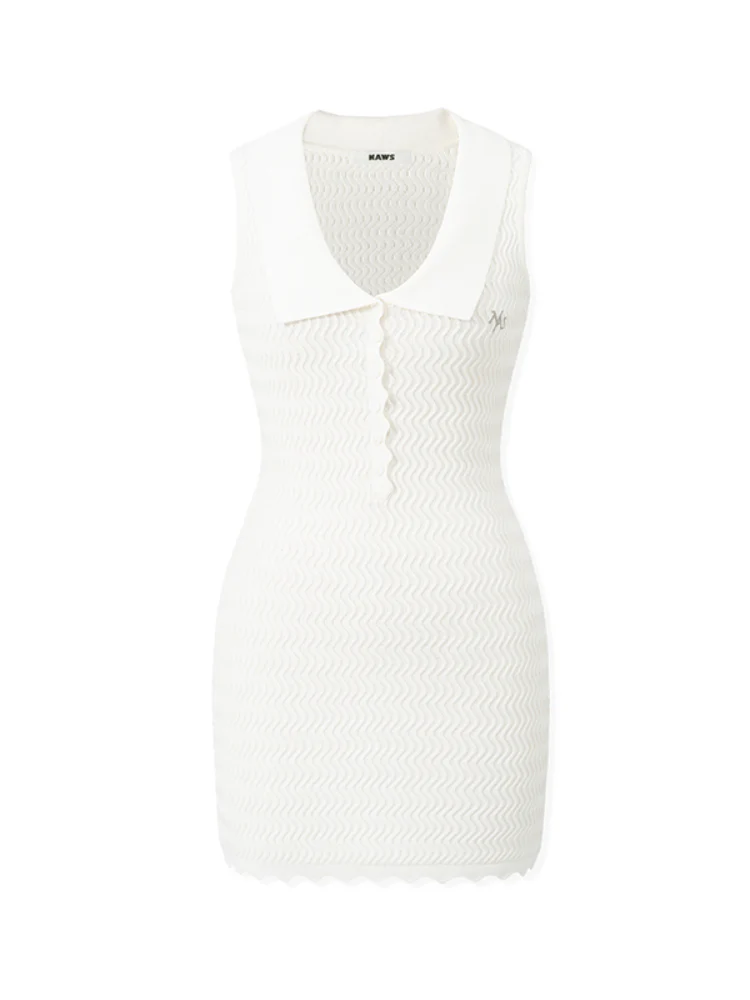 Polo Collar Sleeveless Wave Texture Hem Dress