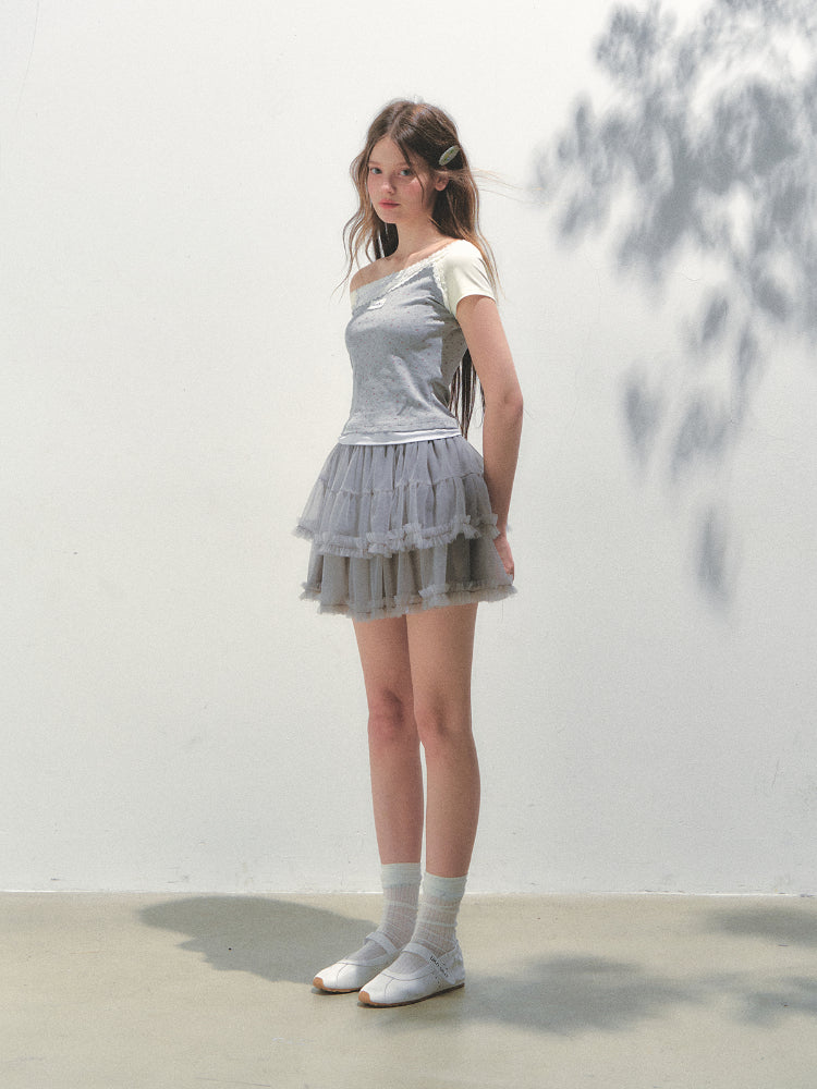 Off-shoulder Fake Three-piece Asymmetric Shoulder T - shirt