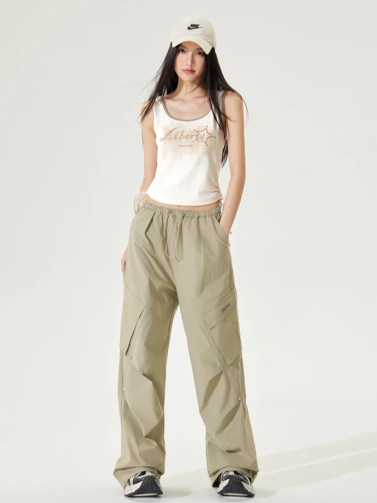 Pleated Low-rise Cargo Pants