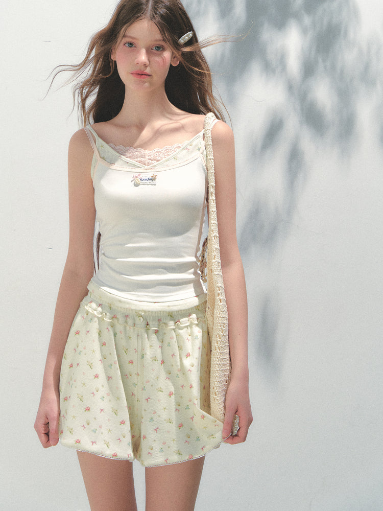 Fake Three-piece Lace Shell Logo Camisole T-shirt