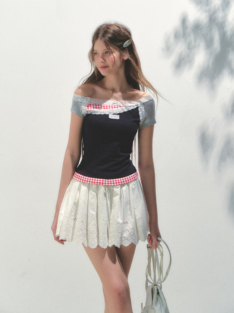 Off-shoulder Fake Three-piece Asymmetric Shoulder T - shirt