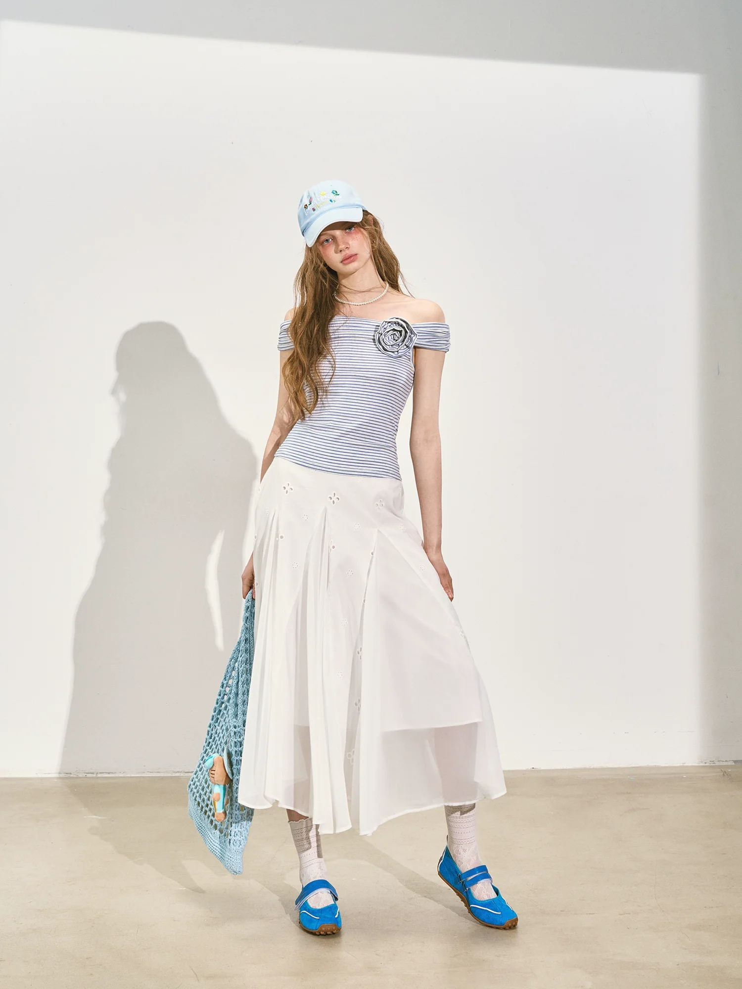 Striped Off - Shoulder Rose T - shirt