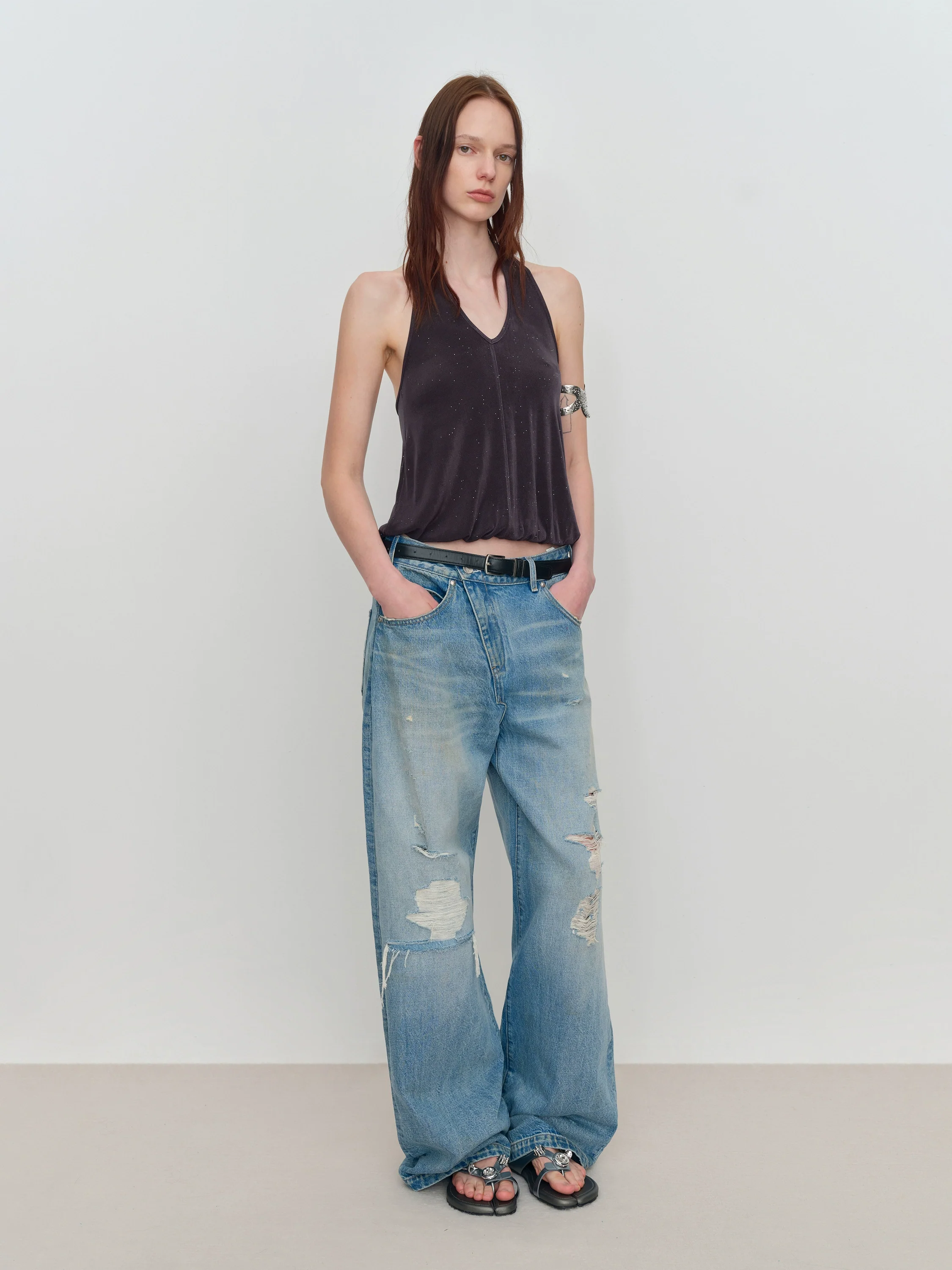 Light Blue Ripped Low-Rise Jeans