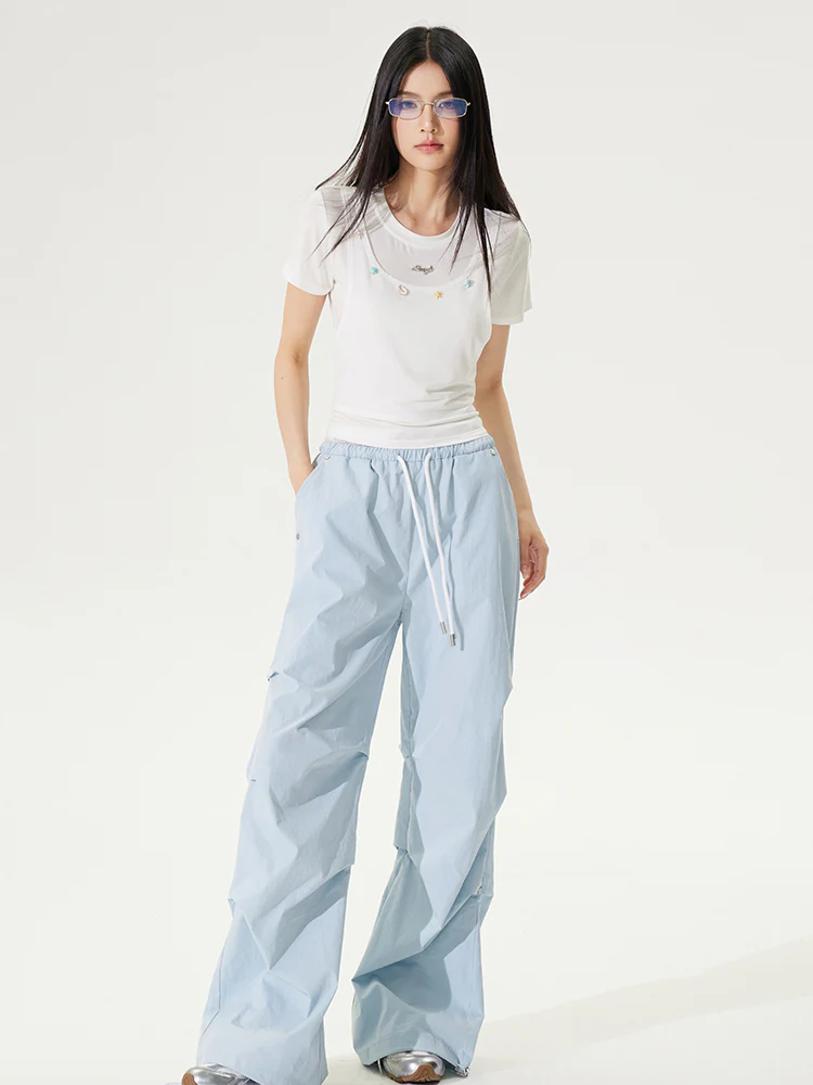 Lace Paneled Pleated Wide-leg Pants