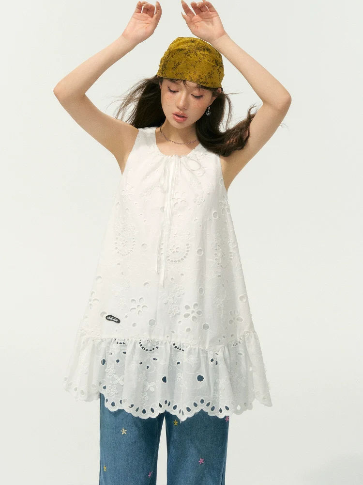 White 3D Embroidered Sleeveless Dress