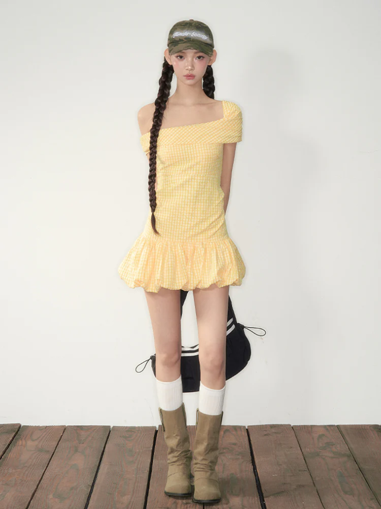 Yellow Plaid Smocked Dress