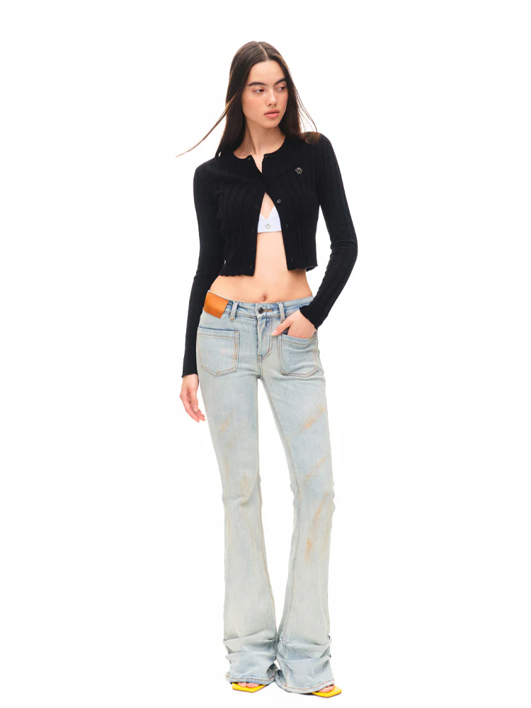 Washed Low-waist High-stretch Micro-flare Jeans