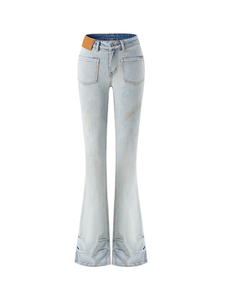 Washed Low-waist High-stretch Micro-flare Jeans