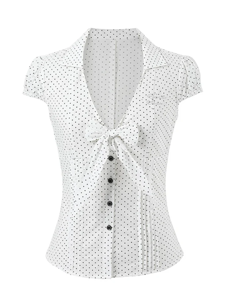 Bow - Accentuated Waist - Slimming Shirt Top