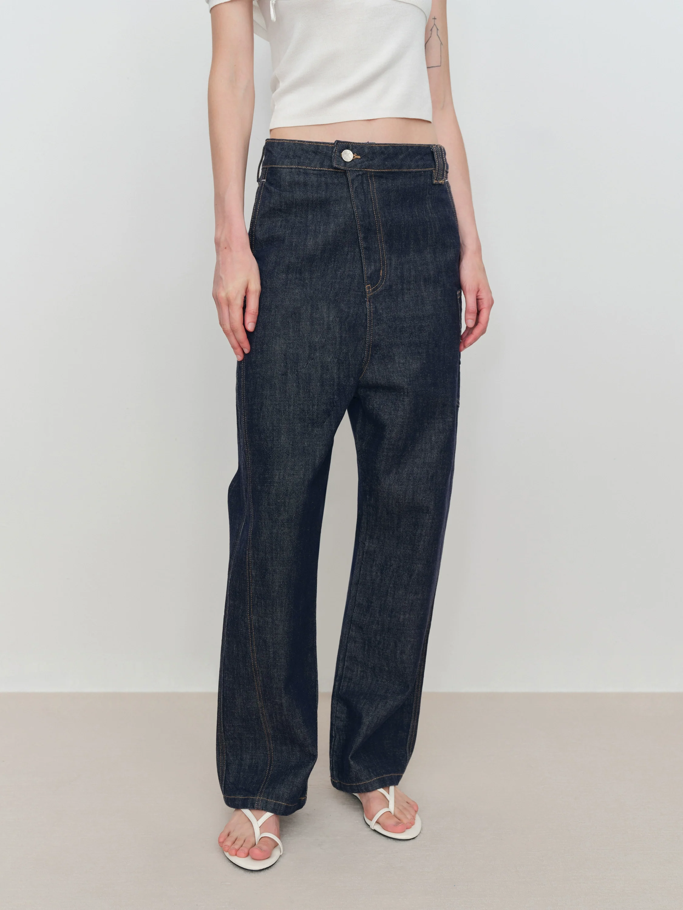 Micro Raw Denim Low-Rise Jeans