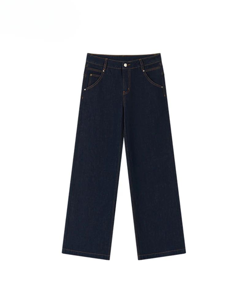 Raw-colored Wide-leg Straight Jeans