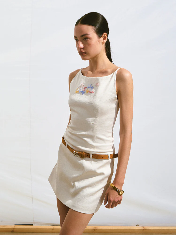 Fake Two-Piece Beaded Embroidery Cami Dress