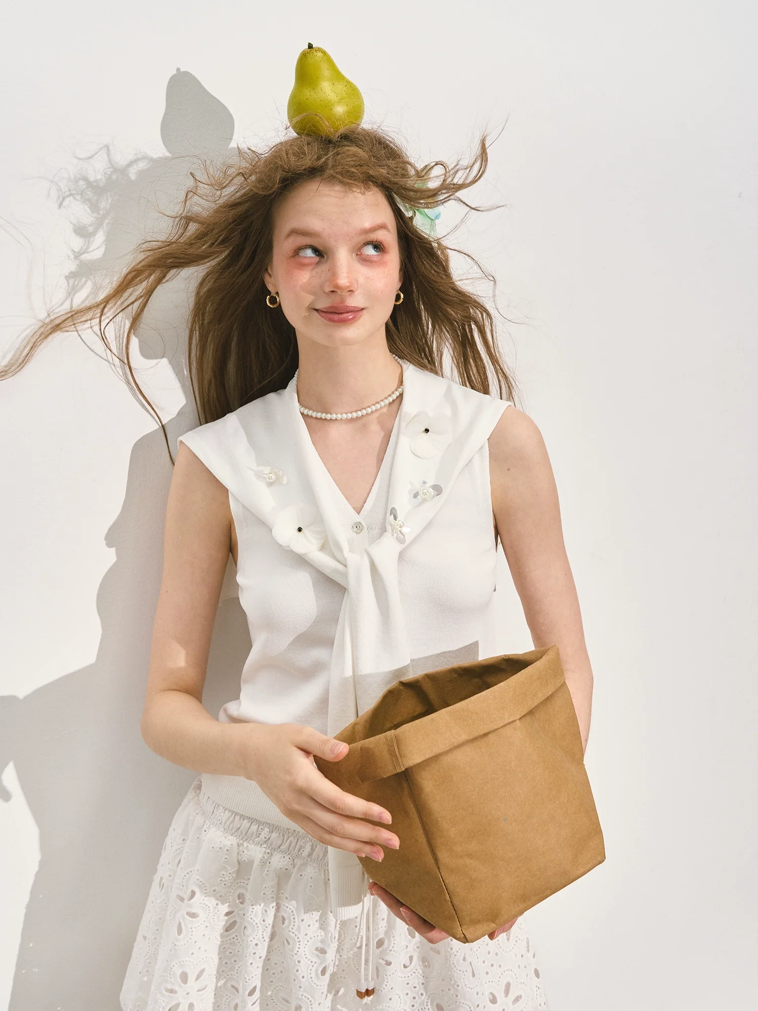 Navy Collar Two-piece Shawl Vest