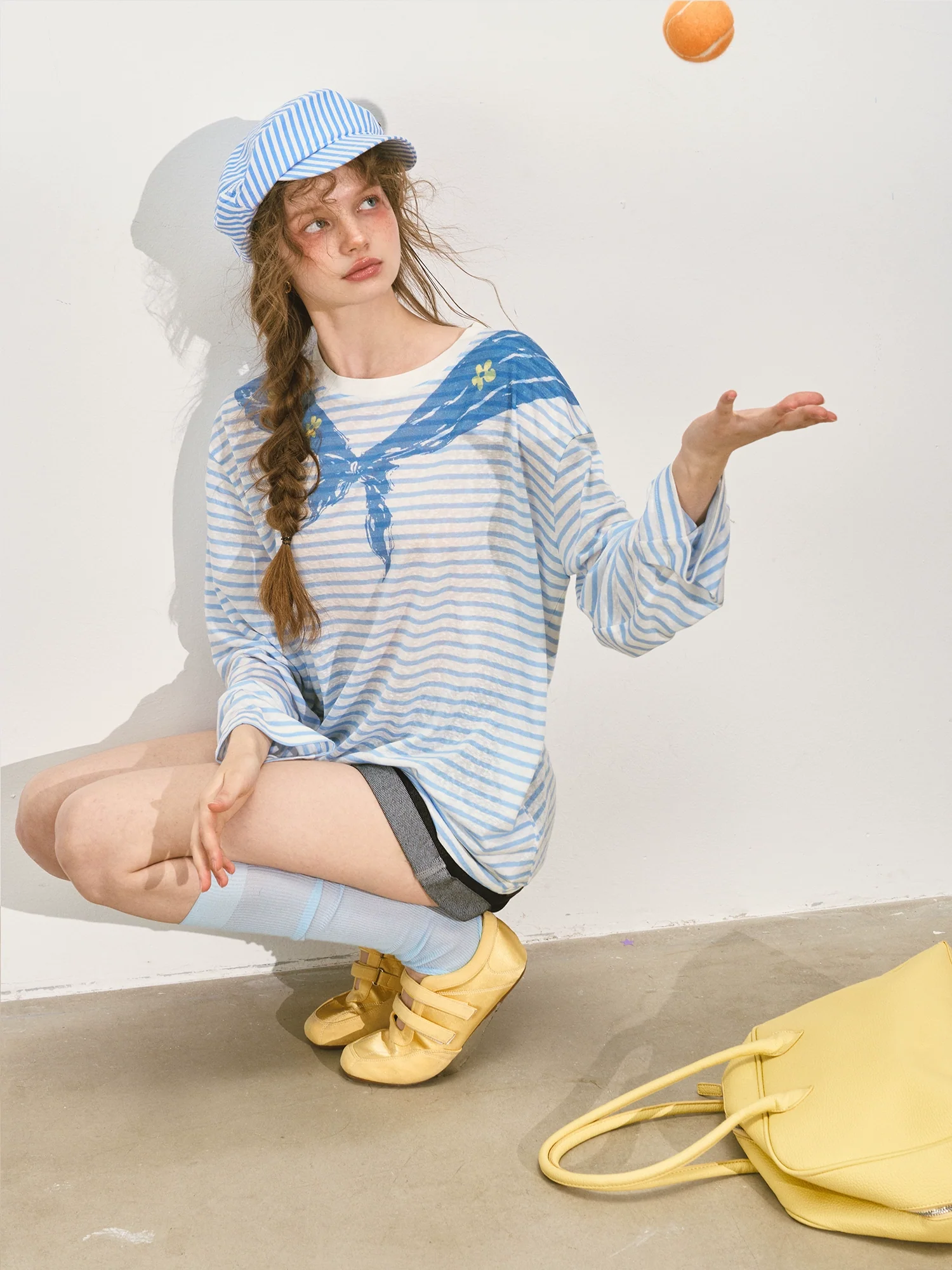 Navy Collar Printed Striped Long-Sleeve T-Shirt