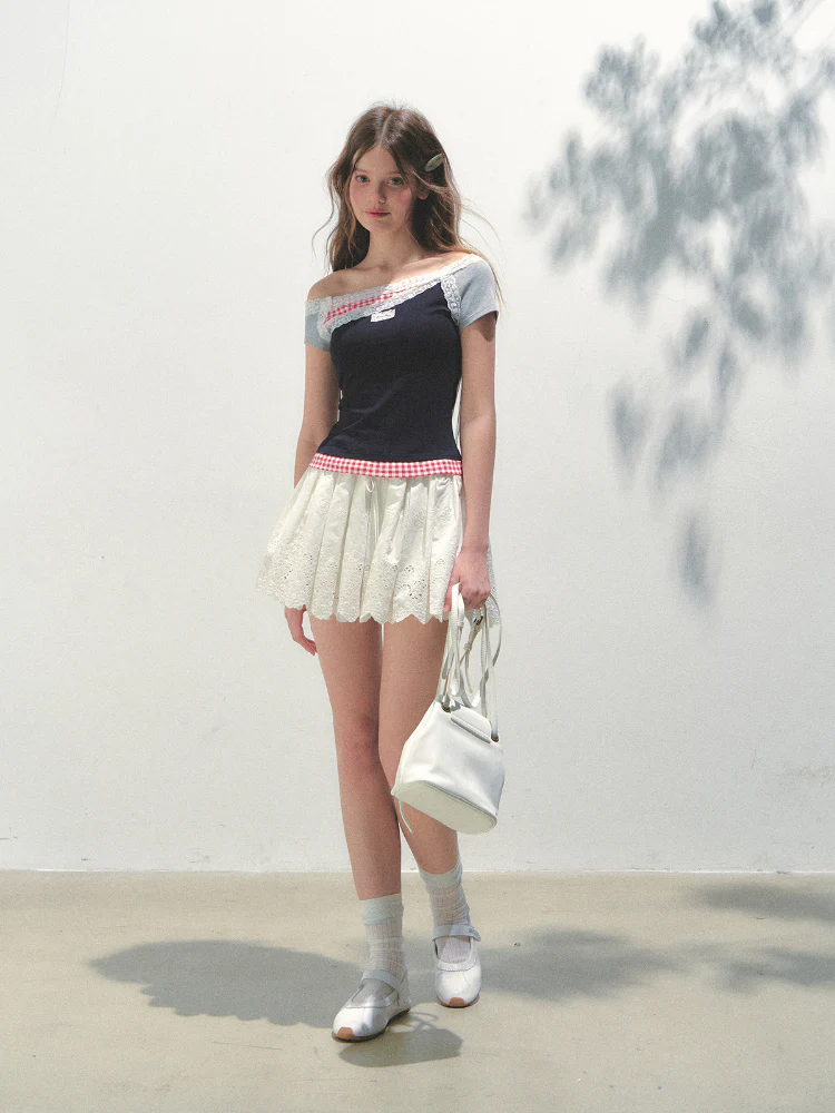 Off-shoulder Fake Three-piece Asymmetric Shoulder T - shirt