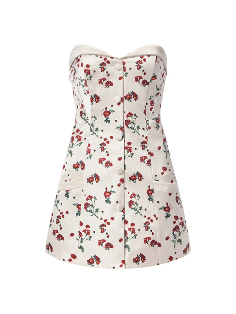 Satin Three-Dimensional Beadwork Halter Dress