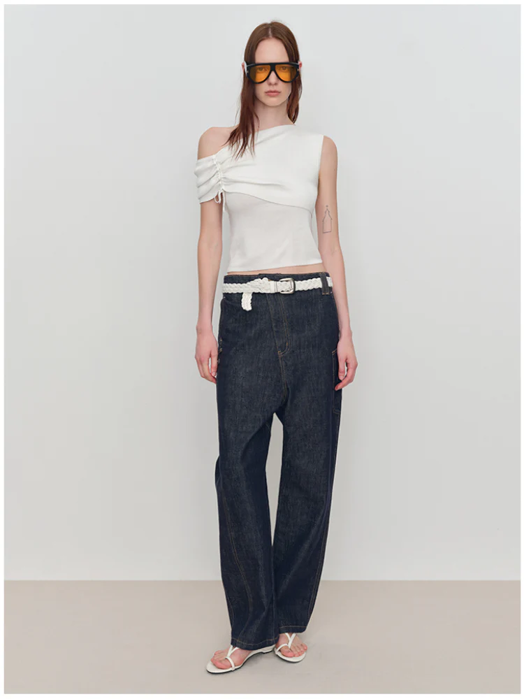 Micro Raw Denim Low-Rise Jeans