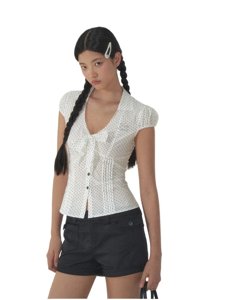 Bow - Accentuated Waist - Slimming Shirt Top
