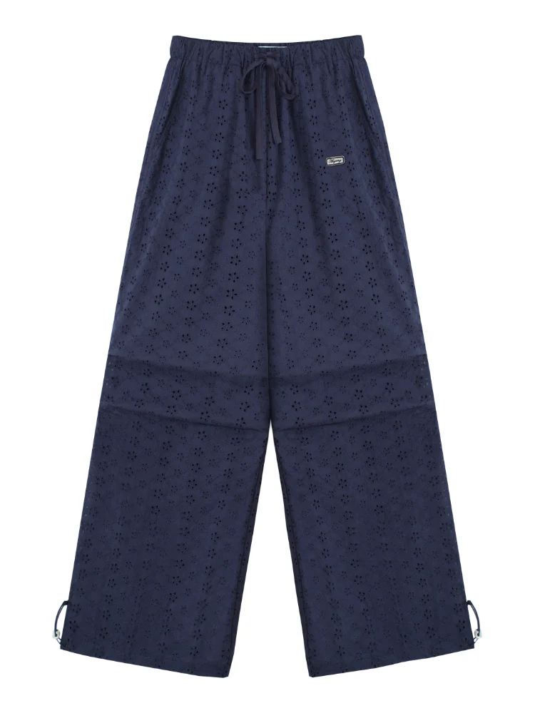 Hollow Embroidery Tie-up Casual Pants