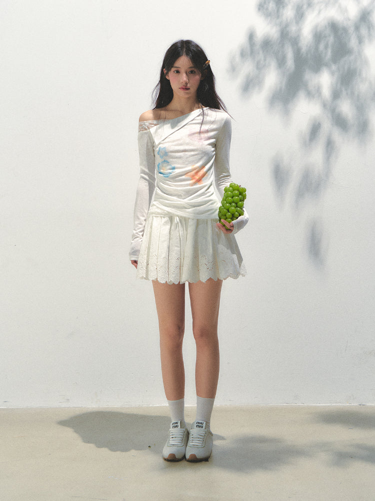 Lyocell Asymmetric Shoulder Long-sleeve T-shirt