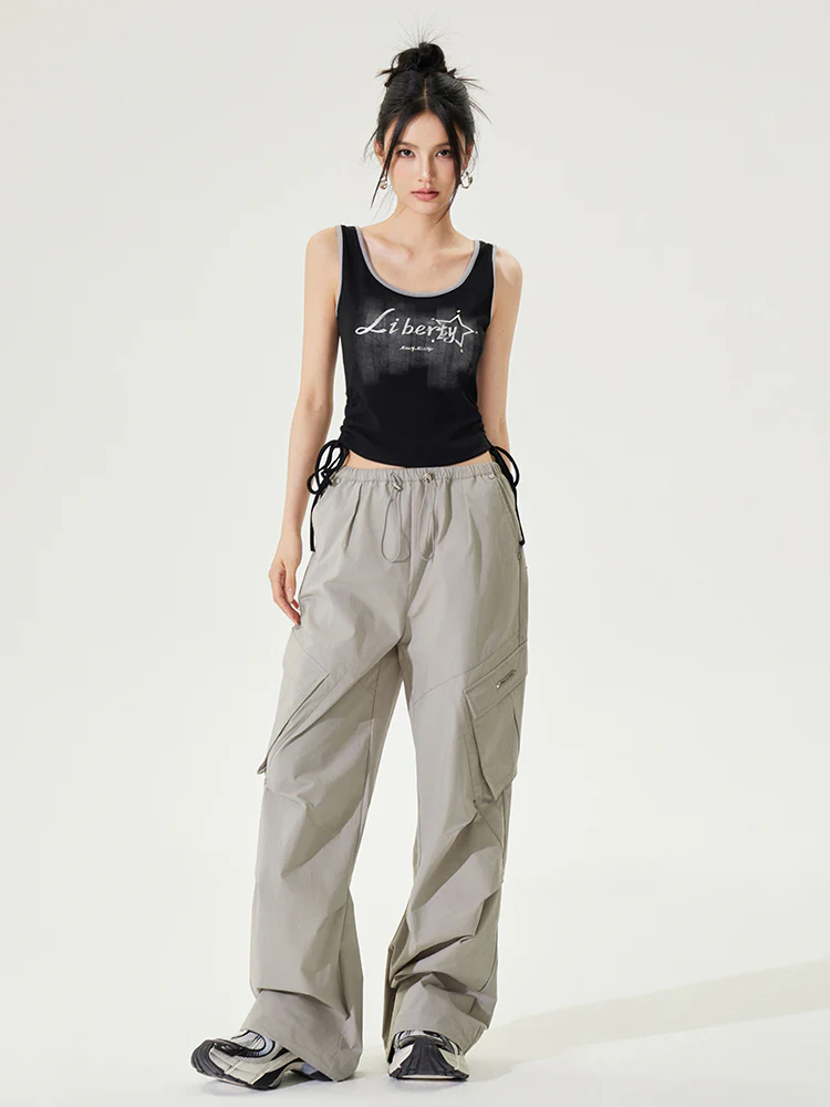 Pleated Low-rise Cargo Pants