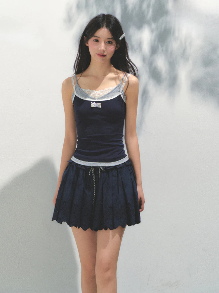 Fake Three-piece Lace Shell Logo Camisole T-shirt